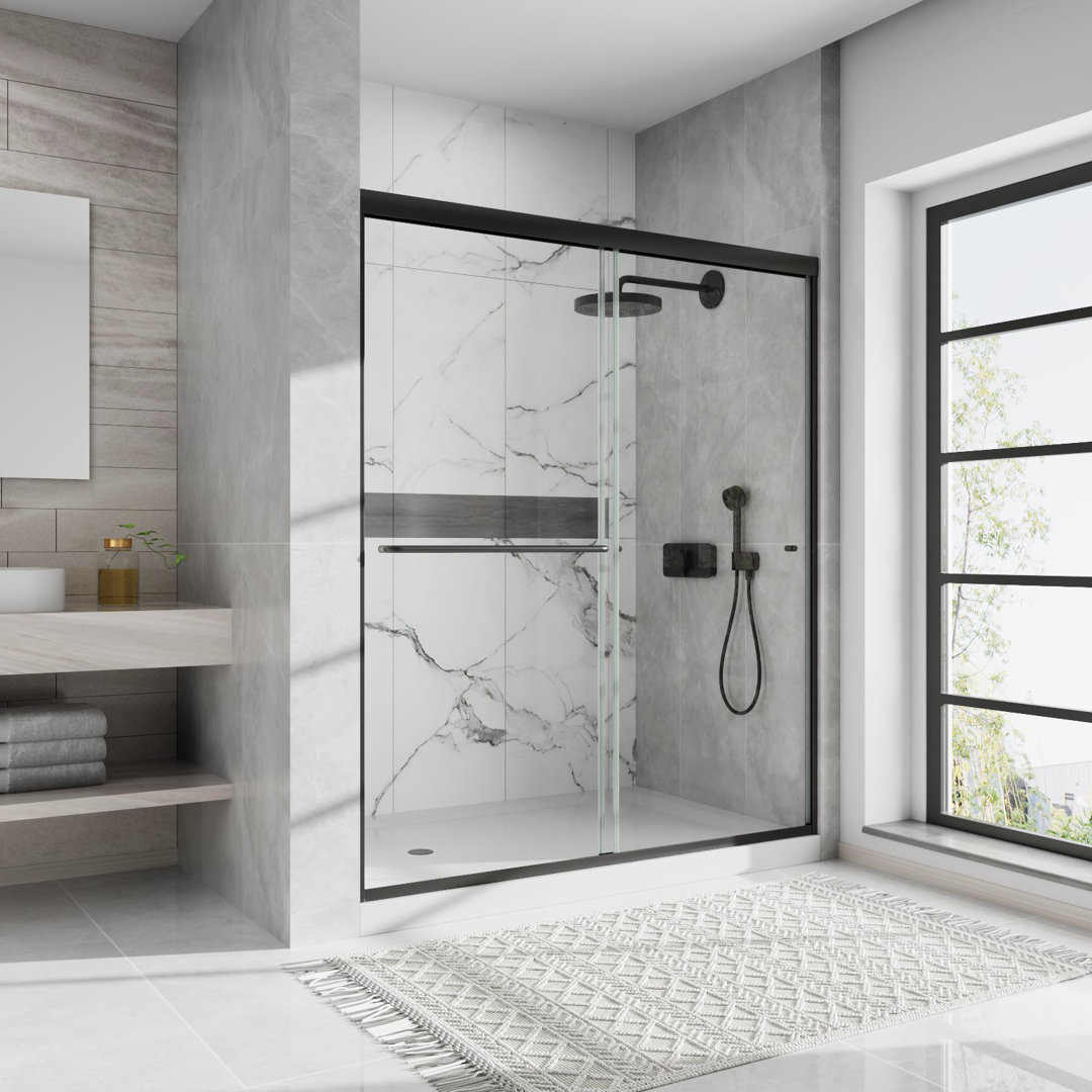 56'' - 60'' W x 70'' H Semi-Frameless Double Sliding Shower Door – Clear Glass, SGCC Certified